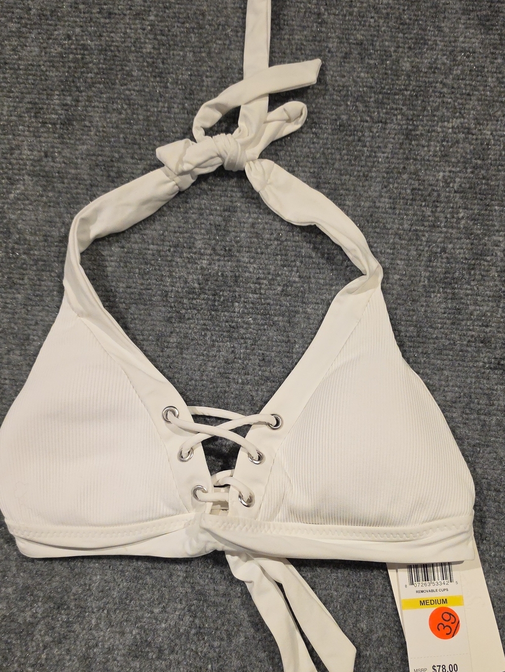 Becca Swim White Lace-Up Halter Bikini Top